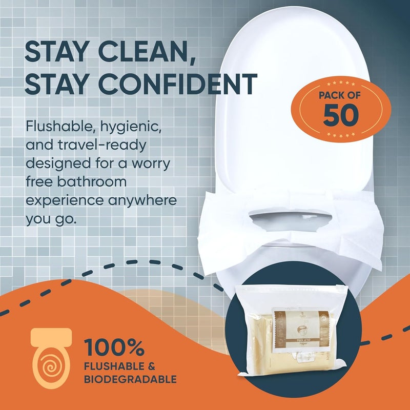 Hygeline Pack 50 Disposable Toilet Seat Covers Flushable 100% Biodegradable Paper Material | Travel Toilet Seat Covers for Adults and Potty Training, Premium Toilet Seat Liners for Public Restrooms - Image 4
